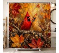 Cortina de ducha de pájaros cardenales otoñales con escena de bosque, 72 x