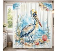 Cortina de ducha de pájaros costeros, hierba natural de conchas marinas, verano, poliéster, impermeable, para el hogar, baño, decoración de hotel, 54 x 78 pulgadas