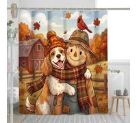 Cortina de ducha de perro Cocker Spaniel de otoño de 72 x 72 pulgadas con ganchos, decoración de baño de espantapájaros de granja, divertida decoración de baño campestre de tela de poliéster