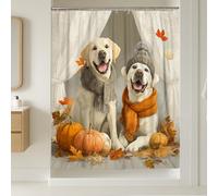 Cortina de ducha de perro labrador, decoración de baño de calabaza otoñal, bonito diseño de animales amarillo y blanco, accesorios modernos y rústicos para el hogar, tela impermeable con ganchos, 72 x