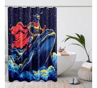 Cortina de ducha de perro superhéroe, cortinas de aventura de ballena azul cósmica para decoración de baño, juego de cortina de ducha de tela impermeable con ganchos, 72 x 72 pulgadas