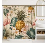 Cortina de ducha de piña, diseño botánico tropical, hibisco, verde veraniego, tela impermeable, con patas de garra, decoración para baño, dormitorio, 157 x 183 cm