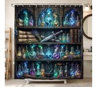 Cortina de ducha de poción, con espada gótica mística, para Halloween, azul, lavable con ganchos, cortinas de tela para tina, decoración para baño, habitación de huéspedes, 72 x 84 pulgadas