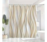 Cortina de ducha de poliéster con estampado digital, diseño abstracto en beige y dorado, con anilla de separación extra ancha (70 x 200 cm/28 x 55 pulgadas (ancho x alto)/cortinas para bañera).
