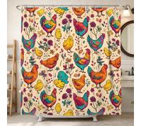 Cortina de ducha de pollo, diseño de flores de pollito, color amarillo, impermeable, con patas de garra, decoración para baño, dormitorio, 157 x 183 cm