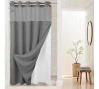 Cortina de Ducha de Punto gofre con Forro a presión, no Requiere Ganchos, 54 Pulgadas de Ancho x 80 Pulgadas de Alto, Grado de Hotel, Cortina de baño Tipo SPA, Color Gris