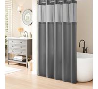 Cortina de Ducha de Punto gofre con Forro a presión, no Requiere Ganchos, 71 Pulgadas de Ancho x 74 Pulgadas de Alto, Calidad de Hotel, Cortina de baño Tipo SPA, Color Gris