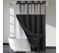 Cortina de Ducha de Punto gofre con Forro a presión, no Requiere Ganchos, 71 Pulgadas de Ancho x 74 Pulgadas de Alto, Calidad de Hotel, Cortina de baño Tipo SPA, Color Negro