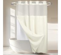 Cortina de Ducha de Punto gofre con Forro a presión, no Requiere Ganchos, 71 Pulgadas de Ancho x 74 Pulgadas de Alto, Calidad de Hotel, Cortina de baño Tipo SPA, Color Crema