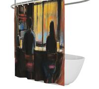 Cortina de Ducha de salón Urbano Abstracto Cortinas Retro de Ducha de Mediados de Siglo Dos Figuras en Silueta en Barra Barra, Cortina de bañera Lavable a máquina y Secado rápido 180 x 180 cm