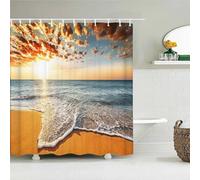 Cortina de Ducha de Tela con luz Solar, océano, Playa, Cortinas de baño, Atardecer, Atardecer, mar, Pantalla de baño con 12 Ganchos, decoración de bañera 138x153cm/WxH Cortina de baño