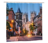Cortina de ducha de tela de poliéster - 70x70 pulgadas con ojales metálicos, diseño artístico para mayor privacidad, vista de la Catedral de York al atardecer, paisaje urbano histórico, calle emblemát