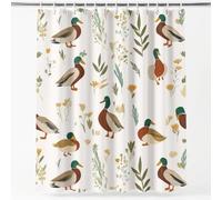 Cortina de ducha de tela de poliéster impermeable, forro de cortina de ducha campestre pastoral rústica, plantas frescas y animadas, patrón de pato, para cabina de ducha, cortinas de baño, 180 x 210
