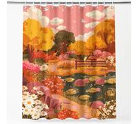 Cortina de ducha de tela de poliéster impermeable, forro de cortina de ducha, diseño de anime otoñal de ensueño, animado y cálido, paisaje pastoral, jardín, cortina de baño, 180 x 240 cm