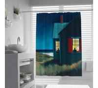 Cortina de Ducha de Tela Estilo expresionista, cabaña Costera por la Noche, Cortinas de baño Azul Oscuro diseño Cielo, Lavable a máquina y Secado rápido 180 x 180 cm