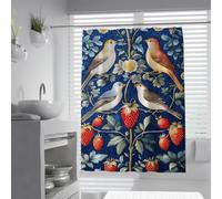 Cortina de Ducha de Tela Vintage Bird Cortinas de baño Estilo Fresa Estilo Ladrón de Fresas Poliéster Impermeable Decoración de baño de Lujo Lavable con Ganchos 200 x 200 cm
