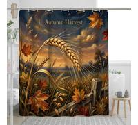 Cortina de ducha de trigo, diseño de hojas de arce rústicas, atardecer, otoño, dorado, tela impermeable, decoración para baño, habitación de invitados, 62 x 72 pulgadas