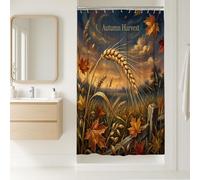 Cortina de ducha de trigo, diseño de hojas de arce rústicas otoñales, atardecer, color dorado, tela impermeable, con patas de garra, para baño, bañera, apartamento, decoración de 91 x 183 cm