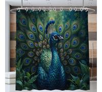 Cortina De Ducha De Un Pavo Real Mostrando Sus Plumas De Cola., Cortina De Ducha Pintura Realista De Animales para Decoración, 180 * 200cm Poliéster Impermeable Cortinas Duchas para Bañera De Baño