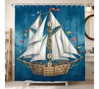 Cortina de ducha de velero, cuerdas náuticas de brújula marina de verano, lavable, con ganchos, cortinas de ducha para baño, baño, decoración de habitación de invitados, 72 x 72 pulgadas