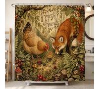 Cortina de ducha de zorro, diseño rústico de la naturaleza, de hongo, color café caído, impermeable, con diseño de tela, cortinas de baño para el hogar, baño, decoración de hotel, 72 x 78 pulgadas