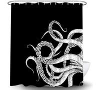 Cortina de Ducha Decorativa de Pulpo para baño, Divertido Juego de Cortinas de Ducha de Tela gótica con Monstruos Marinos en Blanco y Negro, Accesorios de baño góticos náuticos con Ganchos, 72 x 72