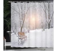 Cortina de Ducha Escena Nevada Invernal 180x200 Cortina Ducha Antimoho 3D Banco Cortinas de Baño Tela Impermeable Poliester Secado Rápido Lavable Shower Curtain con 12 Ganchos M-1078
