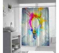 Cortina de Ducha Estilo Acuarela Creativa, Bombilla arcoíris artística, Cortina de baño para una decoración Vibrante del baño, Tela Impermeable de Secado rápido 200 x 240 cm