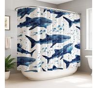Cortina de ducha extra ancha con diseño de ballena, diseño de burbujas de medusas contemporáneas marinas, color azul, impermeable, cortina decorativa para el hogar, baño, decoración de hotel, 274 x