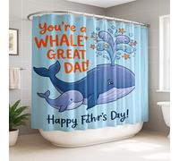 Cortina de ducha extra ancha con diseño de ballena, diseño de dibujos animados juguetones y estrellas del Día del Padre, lavable, con ganchos, cortinas de tela para baño, habitación de invitados, 274