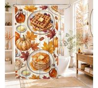 Cortina de ducha extra ancha con diseño de calabazas, tortitas rústicas de otoño, jarabe de arce, poliéster, impermeable, decoración para baño, habitación de invitados, 108 x 72 pulgadas