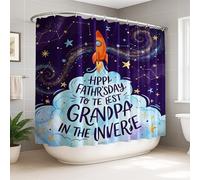 Cortina de ducha extra ancha con diseño de cohete, diseño de estrellas, nubes, día del padre, color violeta, diseño de tela impermeable, para baño, bañera, apartamento, decoración de 108 x 72 pulgadas