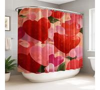 Cortina de ducha extra ancha con diseño de corazón, romántica hoja de pétalo, día de San Valentín, poliéster, impermeable, cortina de ducha para baño, habitación de invitados, 274 x 183 cm
