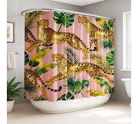 Cortina de ducha extra ancha con diseño de guepardo, hojas de palma tropicales contemporáneas, follaje tropical, color dorado, tela impermeable, decoración para baño, habitación de invitados, 108 x 72