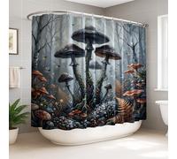 Cortina de ducha extra ancha con diseño de hongos, diseño de abejas helecho, otoño, color gris, tela impermeable, decoración para baño, habitación de invitados, 108 x 72 pulgadas