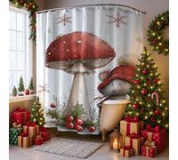 Cortina de ducha extra ancha con diseño de ratón, diseño de setas de Navidad, color rojo, lavable con ganchos, cortinas de ducha para baño, decoración de habitación de invitados, 274 x 183 cm