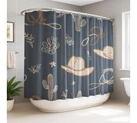 Cortina de ducha extra ancha con diseño de sombrero, cuerda de cactus rústico occidental, de poliéster, impermeable, con patas de garra, decoración para baño, dormitorio, 108 x 72 pulgadas
