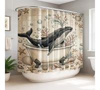 Cortina de ducha extra ancha, diseño de ballena, con burbujas de coral náutico, color azul, para verano, tela impermeable, decoración para baño, dormitorio, 108 x 72 pulgadas
