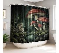 Cortina de ducha extra ancha, diseño de hongos, bosque de hadas de fantasía, color verde, poliéster, impermeable, con patas de garra, decoración para baño, dormitorio, 108 x 72 pulgadas