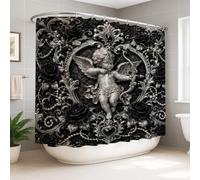 Cortina de ducha extra ancha, diseño de rosas barrocas góticas, perlas de San Valentín, poliéster, impermeable, para baño, decoración de habitación de invitados, 108 x 72 pulgadas