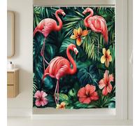 Cortina de ducha extralarga con diseño de pájaro tropical, hojas de hibisco vibrantes, verano, melocotón, tela impermeable, decoración para baño, habitación de invitados, 72 x 96 pulgadas