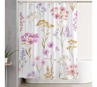Cortina de Ducha Flor Cortina Baño 80x200 cm con Ganchos y Dobladillo Ponderado, Rosa Shower Curtain Tejido Impermeable Antimoho, Lavable a Máquina y de Secado Rápido para Baño, Bañera, Hotel 3Y-406
