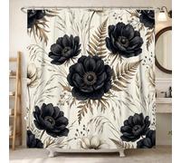 Cortina de ducha floral botánica de anémonas negras, 157 x 183 cm