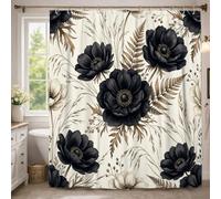 Cortina de ducha floral botánica de anémonas negras, 72 x 96 pulgadas