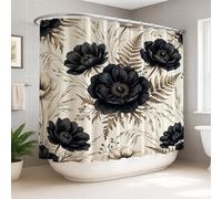 Cortina de ducha floral botánica de anémonas negras de 108 x 72 pulgadas