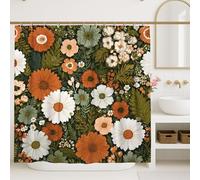 Cortina de ducha floral, decoración de baño con flores naranjas, blancas y verdes, otoño, moderna, botánica, impermeable, con ganchos, 72 x 72 pulgadas