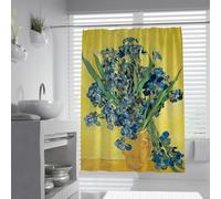 Cortina de Ducha Floral Vibrante Flor artística de Iris Hojas Verdes estética Retro Cortina de baño decoración Cortinas de baño Amarillas Modernas con Gancho 90x180cm