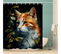 Cortina de Ducha Gato Naranja Cortina de Baño Animales Adorables Impermeable Antimoho Poliéster Cortina Ducha 180x180 cm para Bañera con Ganchos A.46