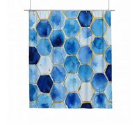 Cortina de Ducha Geometría Cortina Baño 240x200 Cortinas Baño Poliéster Impermeable, Lavable Cortinas de Ducha Dobladillo Ponderado Shower Curtain con 12 Ganchos para Regalo Mujer Decor (Azul) E-96