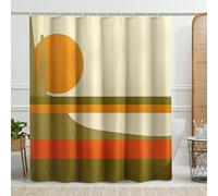 Cortina de ducha geométrica, moderna, minimalista, naranja, beige, verde, para decoración de baño, juego de cortina de ducha de tela impermeable para primavera y verano, con ganchos, 72 x 78 pulgadas